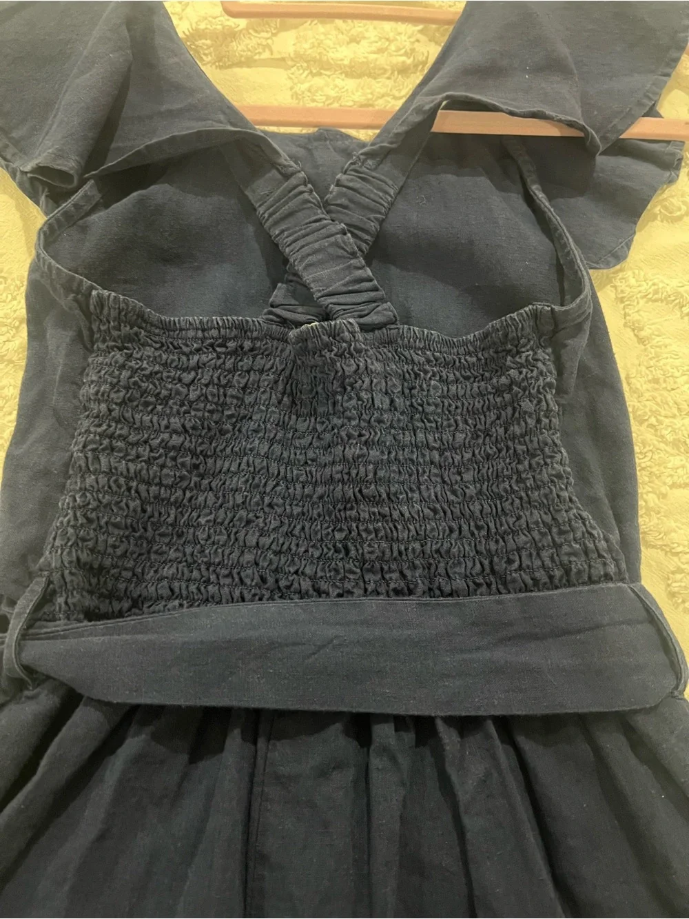 Habitual Navy Smocked Jumpsuit with Wide Legs